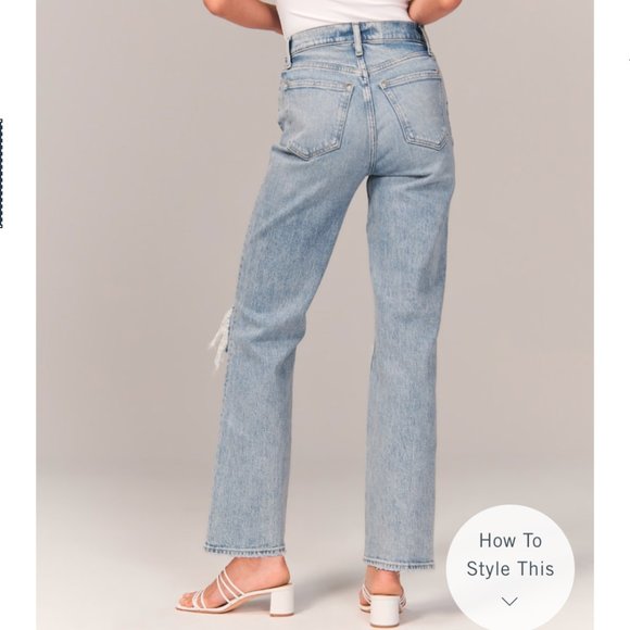 Abercrombie & Fitch 90s Ultra High Rise Ripped Knees Straight Jeans - Picture 4 of 7